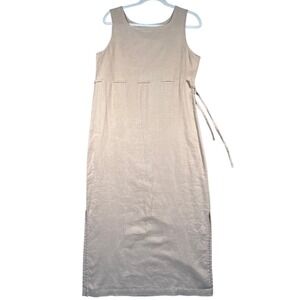 Vintage 90s Jones New York Country 100% Linen Maxi Dress Sleeveless Beige Size 6